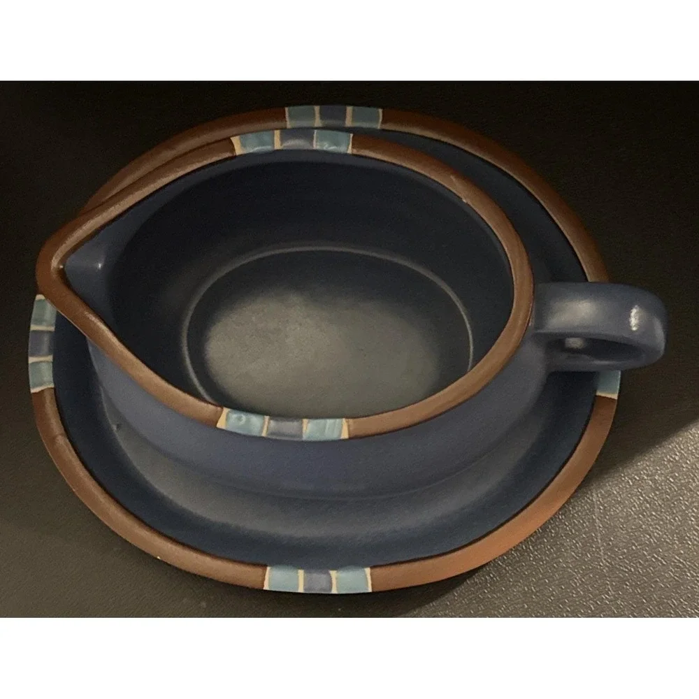 Dansk Mesa Sky Blue Stoneware‎ Gravy Boat Bowl with Under Plate Southwestern
